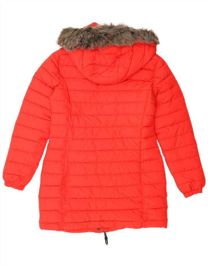 Superdry Polstret Frakke med hætte til kvinder UK 12 Medium Rød Polyester