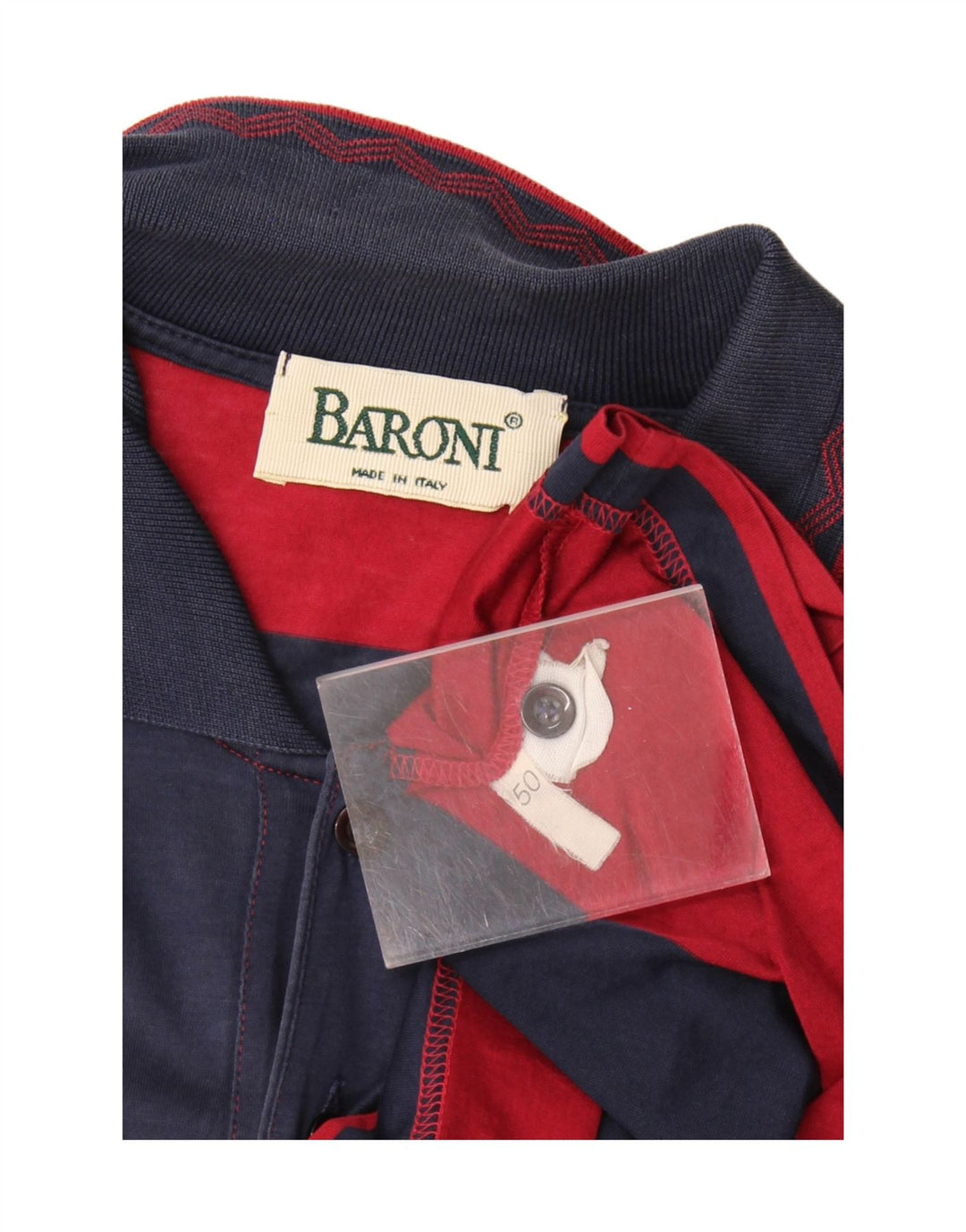 BARONI Mens Polo Shirt IT 50 Medium Navy Blue Striped Nautical