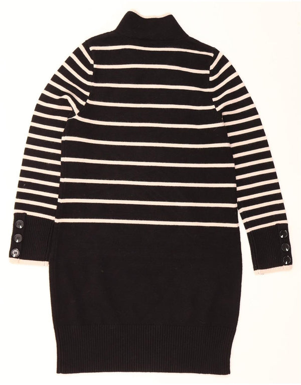 MINT FLØJEL Dame Langærmet Jumper Kjole UK 10 Lille Sort Stribet