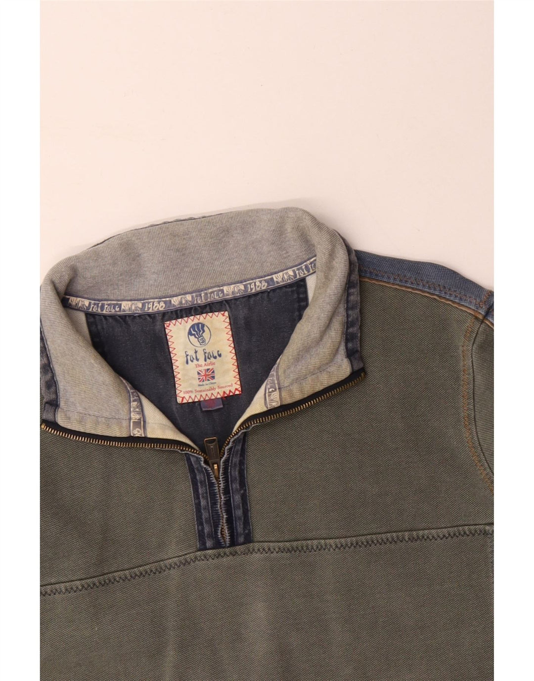 FAT FACE Herre lynlås-sweatshirt 2XL Grå Colourblock Bomuld