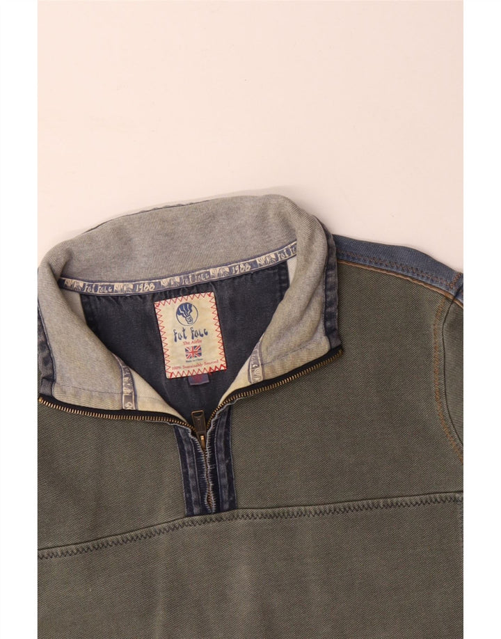 FAT FACE Herre lynlås-sweatshirt 2XL Grå Colourblock Bomuld