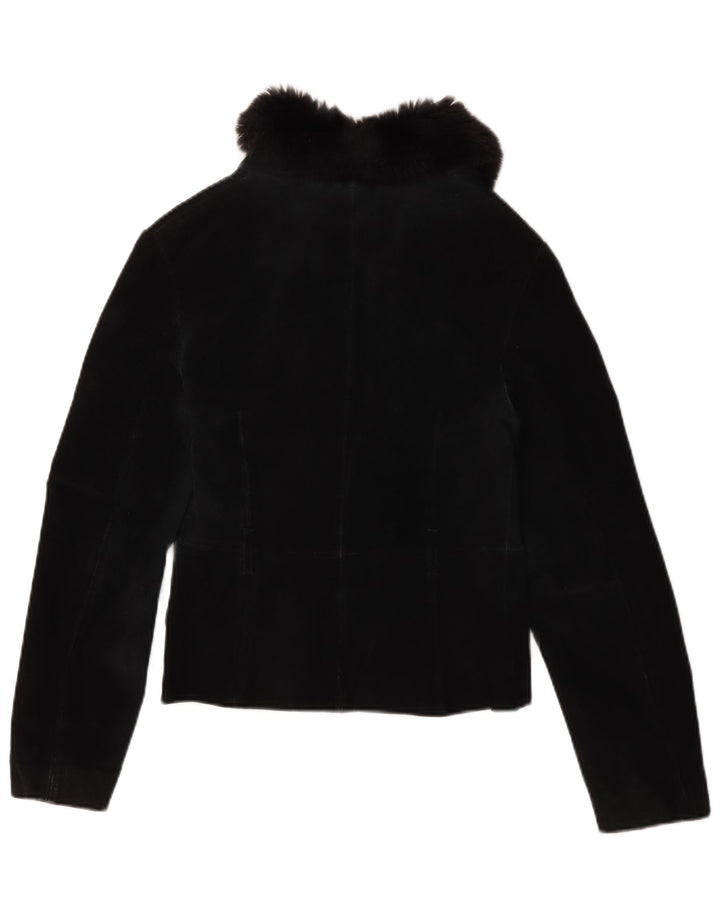 Mango Dame Crop Ruskindsjakke UK 12 Medium Sort Læder