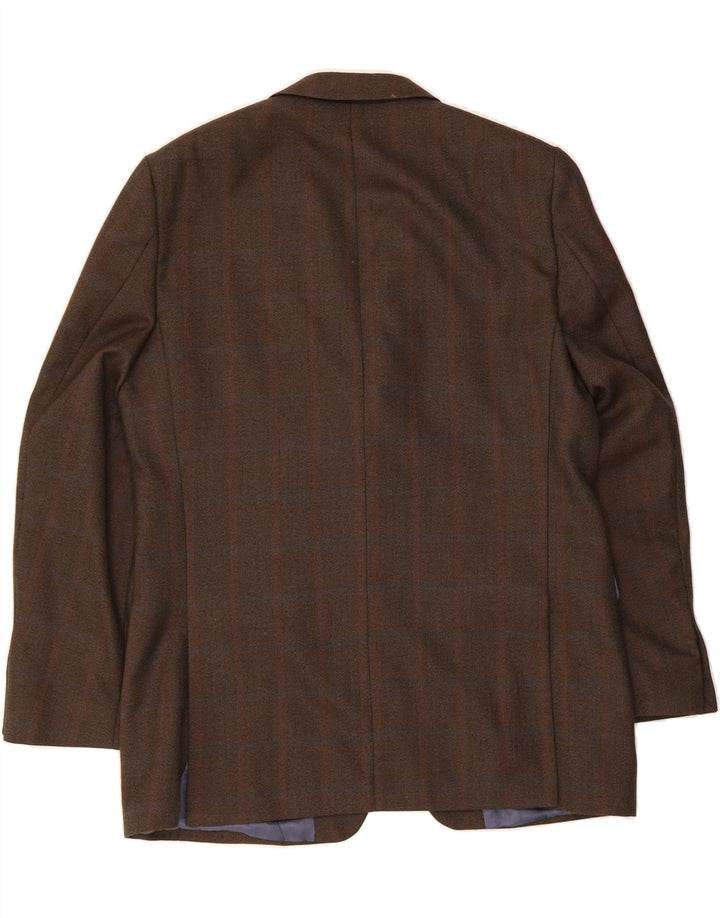 WELLINGTON Mens 2 Button Blazer Jacket UK 42 XL Brown Check Polyester Vintage Wellington and Second-Hand Wellington from Messina Hembry 