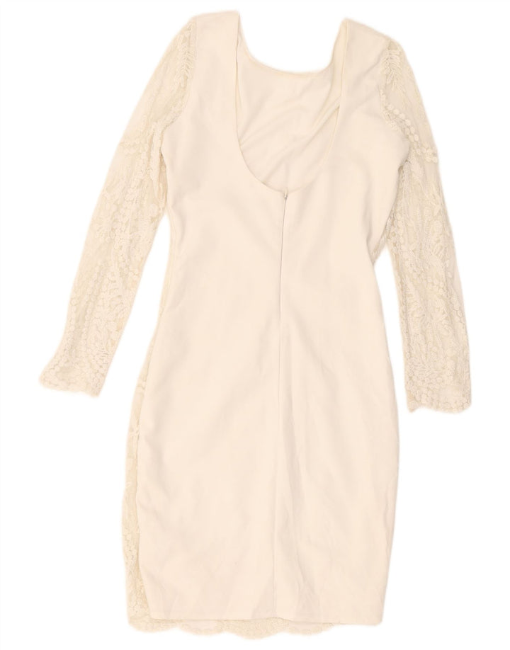 Zara Dame Trafaluc Blonde Bodycon Kjole UK 12 Medium White Polyester