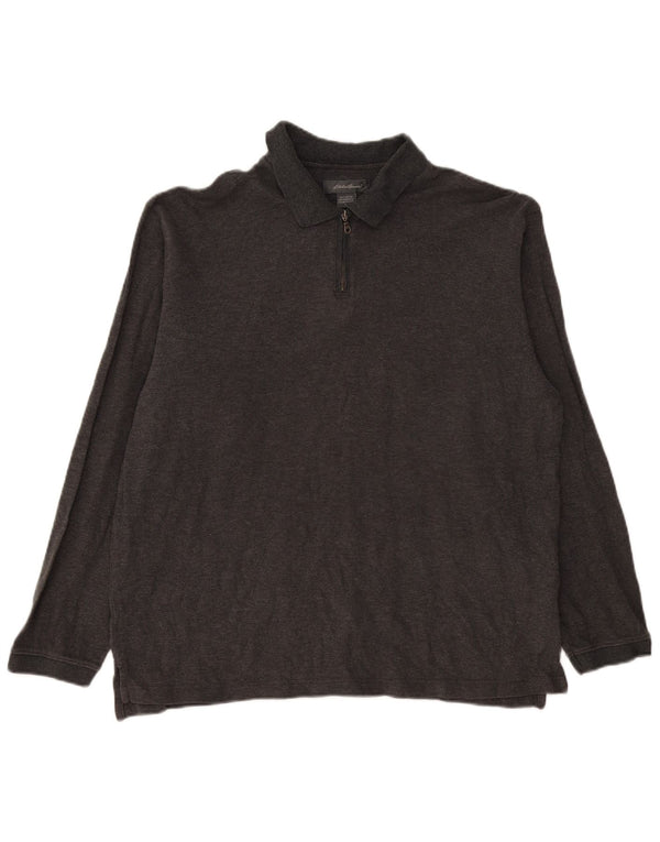 EDDIE BAUER Langærmet herre poloshirt Stor grå bomuld