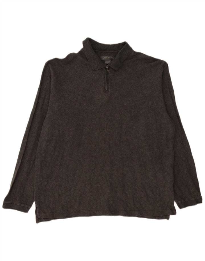 EDDIE BAUER Langærmet herre poloshirt Stor grå bomuld