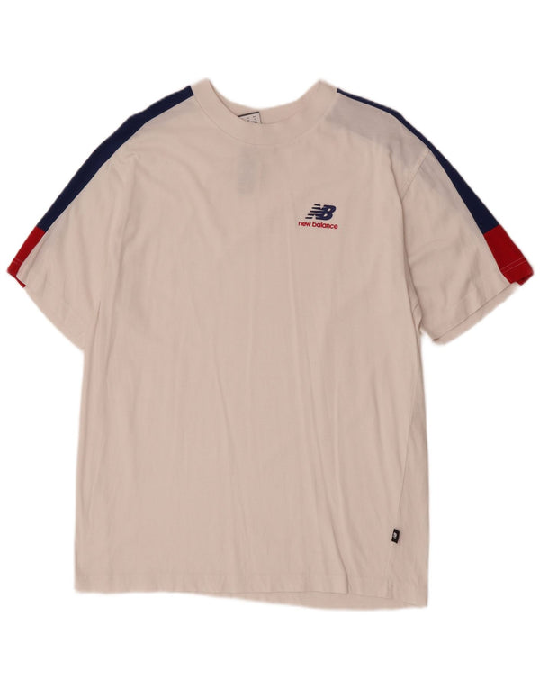 New Balance Herre T-shirt Top Medium White Colourblock Bomuld