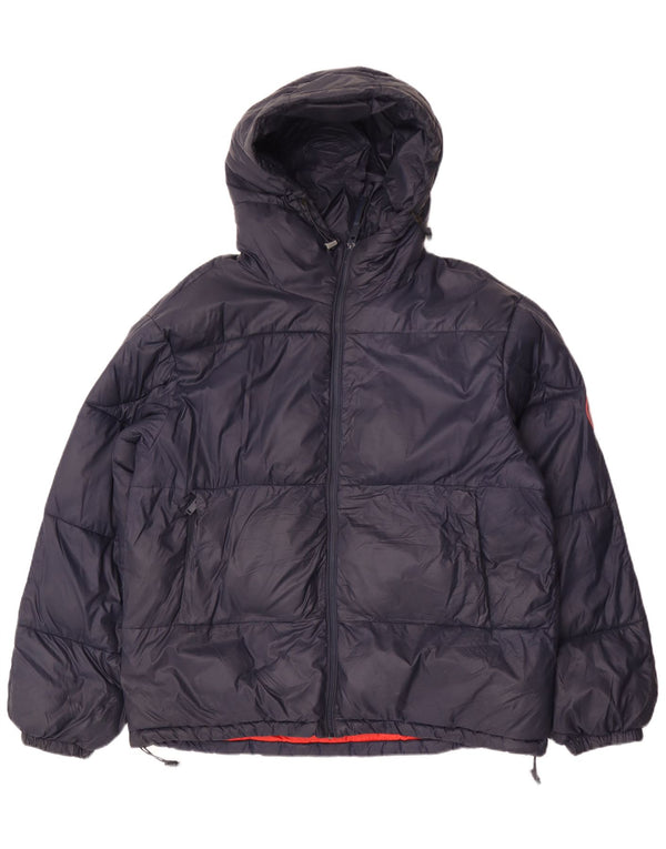 Zara Herre hættepolstret jakke UK 42 XL marineblå nylon