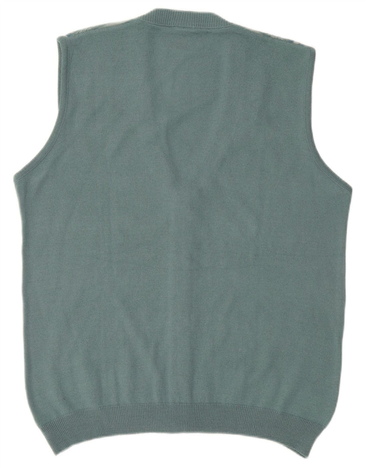 Bernardini herre ærmeløs cardigan sweater XL blå geometrisk uld