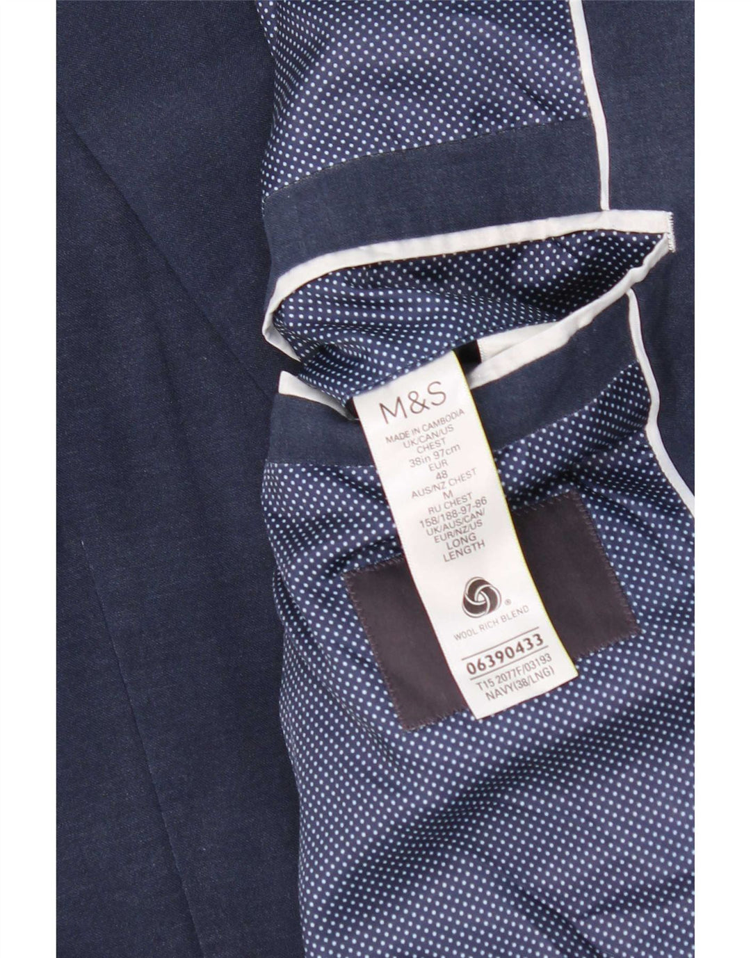 Marks & Spencer Herre 2-knaps blazerjakke UK 38 Mellem marineblå uld