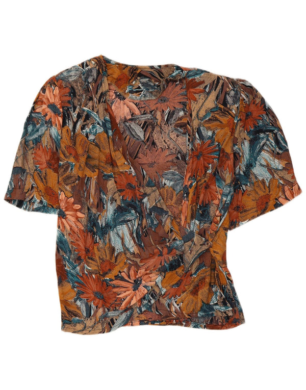 Vintage kvinders kortærmet skjortebluse UK 12 Medium Brown Floral