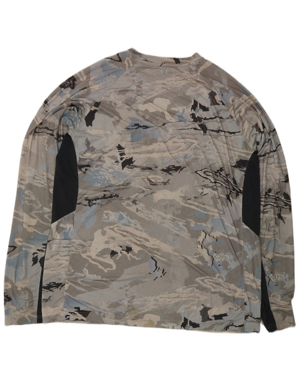 Under Armour Herre Heat Gear Grafisk Top Langærmet XL Grå Camouflage