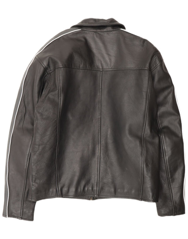 VINTAGE Mens Leather Jacket UK 42 XL Black Colourblock Leather