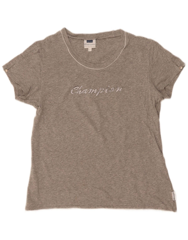 Champion Dame Easy Fit grafisk T-shirt Top UK 14 Large Grey Flecked