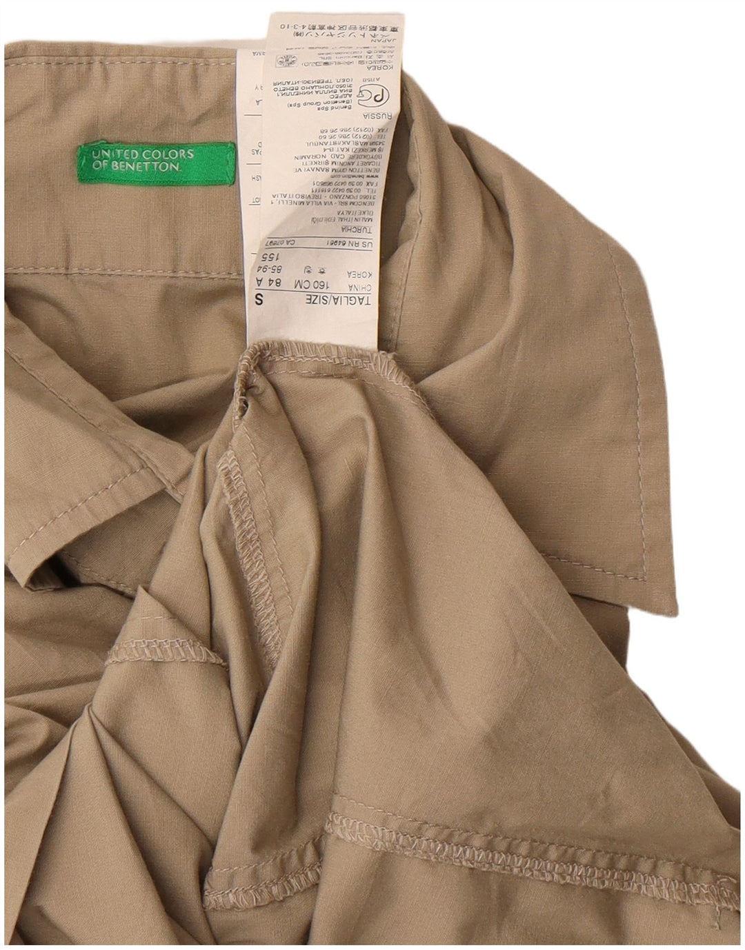 Benetton skjortekjole til kvinder UK 10 Lille beige bomuld