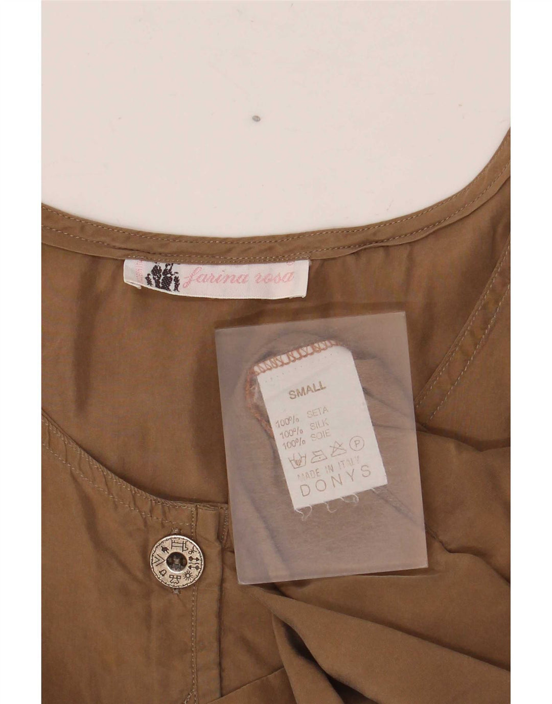 Vintage dame ærmeløs bluse Top UK 10 Lille brun silke