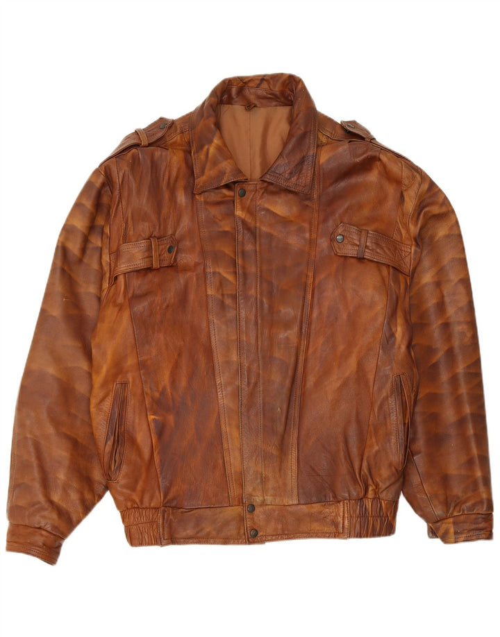 Vintage Herre Military Læderjakke UK 44 2XL Brun Læder