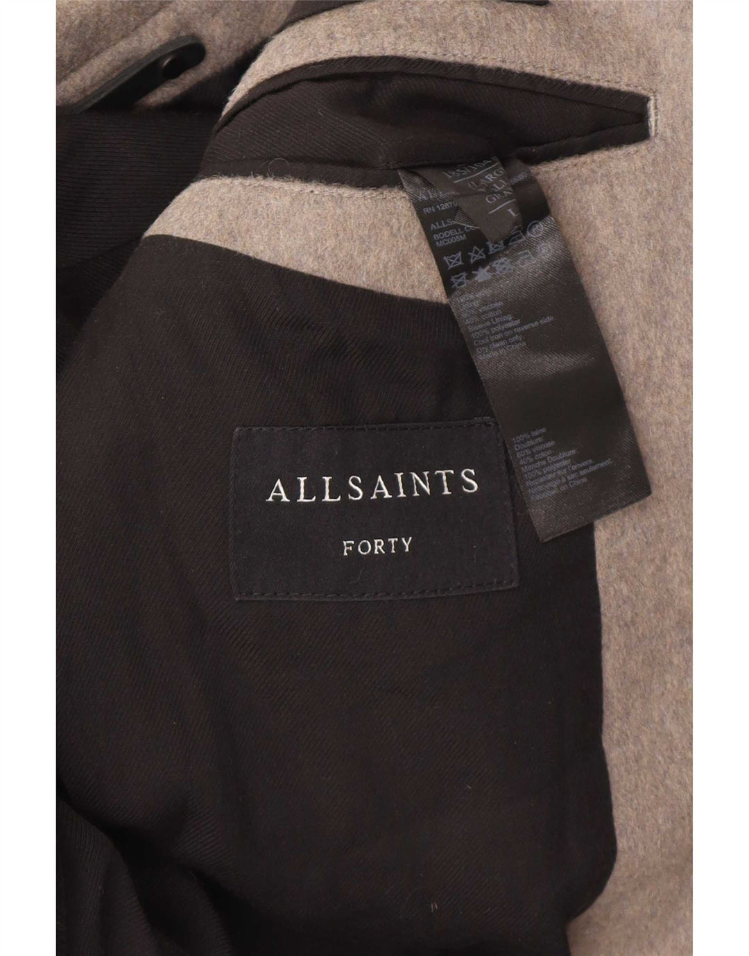 All Saints Herre Overfrakke UK 40 Stor Grå Uld