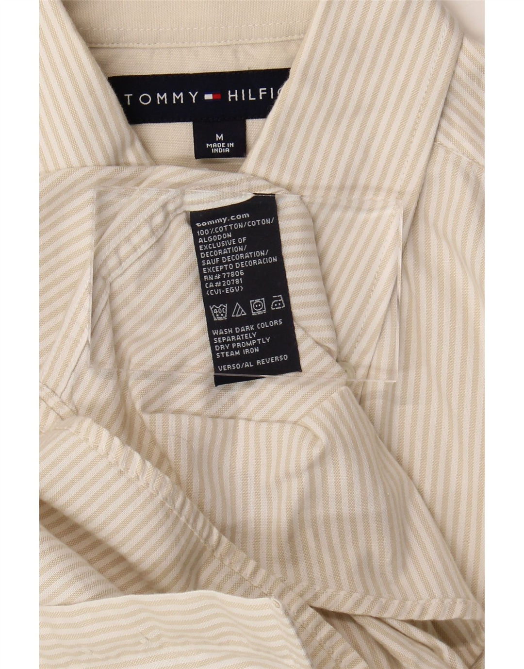 TOMMY HILFIGER Mens Shirt Medium Beige Pinstripe Cotton Vintage Tommy Hilfiger and Second-Hand Tommy Hilfiger from Messina Hembry 