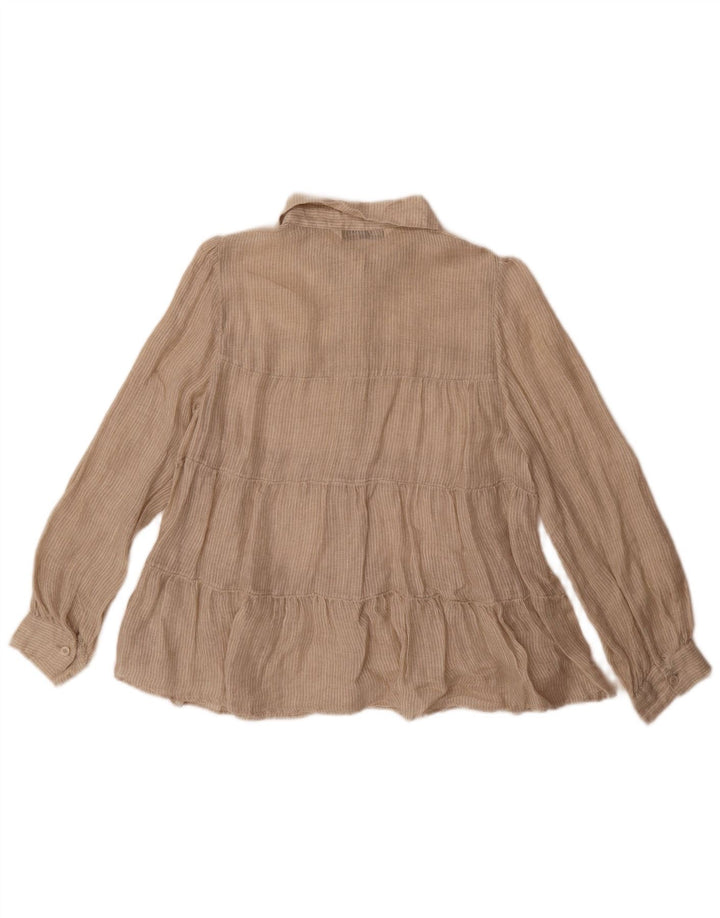 Zara Dameskjorte UK 10 Lille beige stribet hør