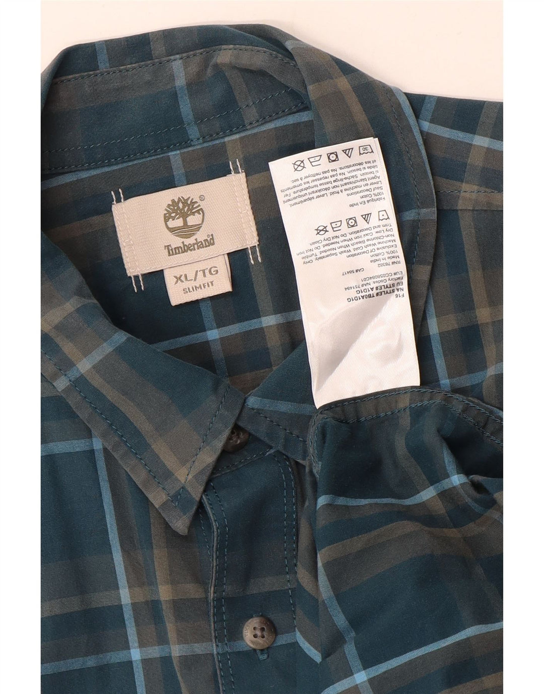 Timberland Herre Slim Fit skjorte XL blå ternet bomuld