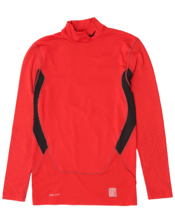 Nike Mens Dri Fit Graphic Top Long Sleeve Medium Red Colourblock Sports