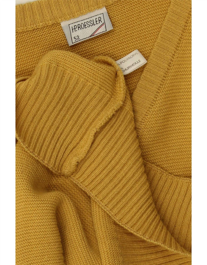 Vintage Herre V-hals sweater IT 52 Stor Gul Polyester