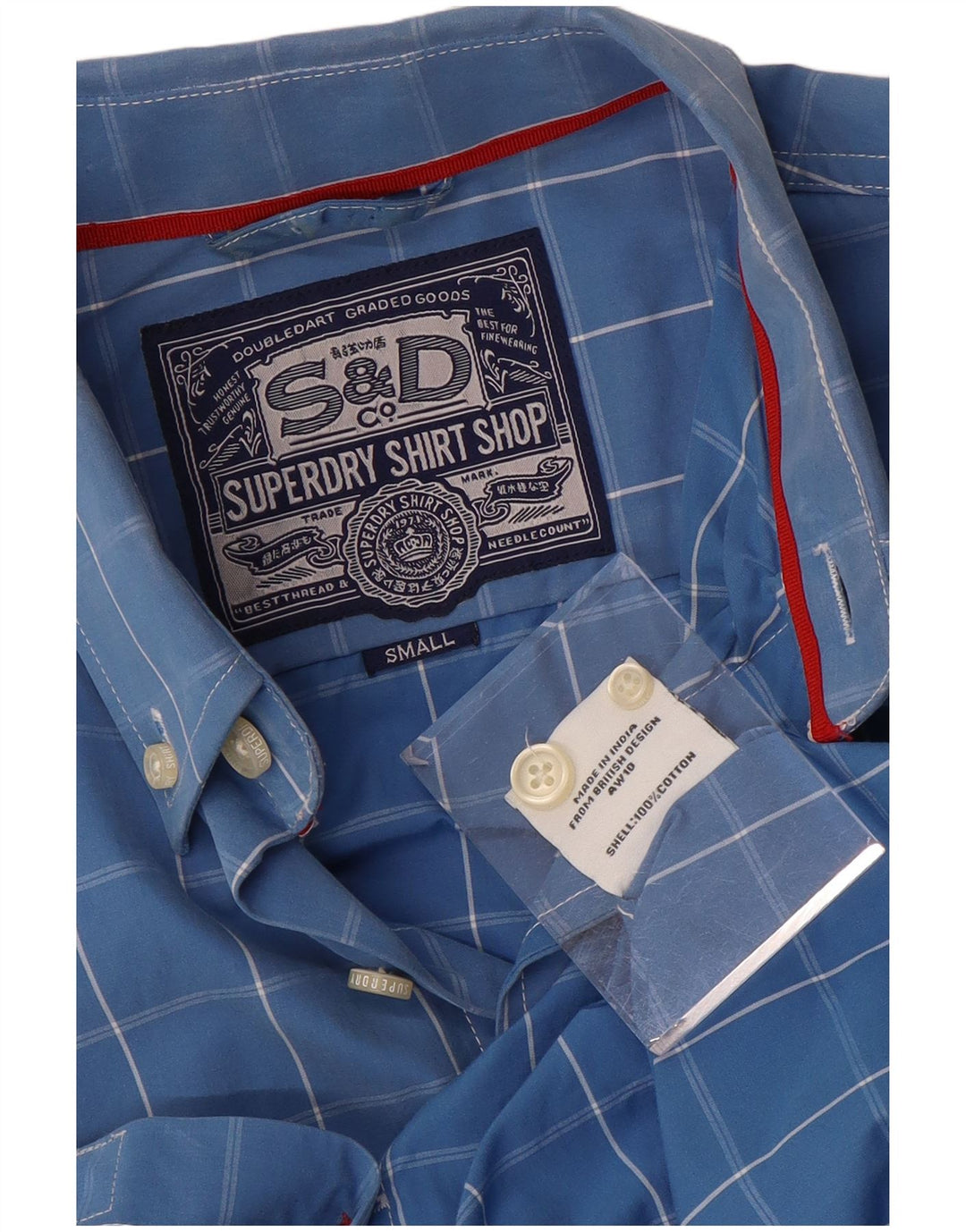 Superdry herreskjorte lille blå ternet bomuld