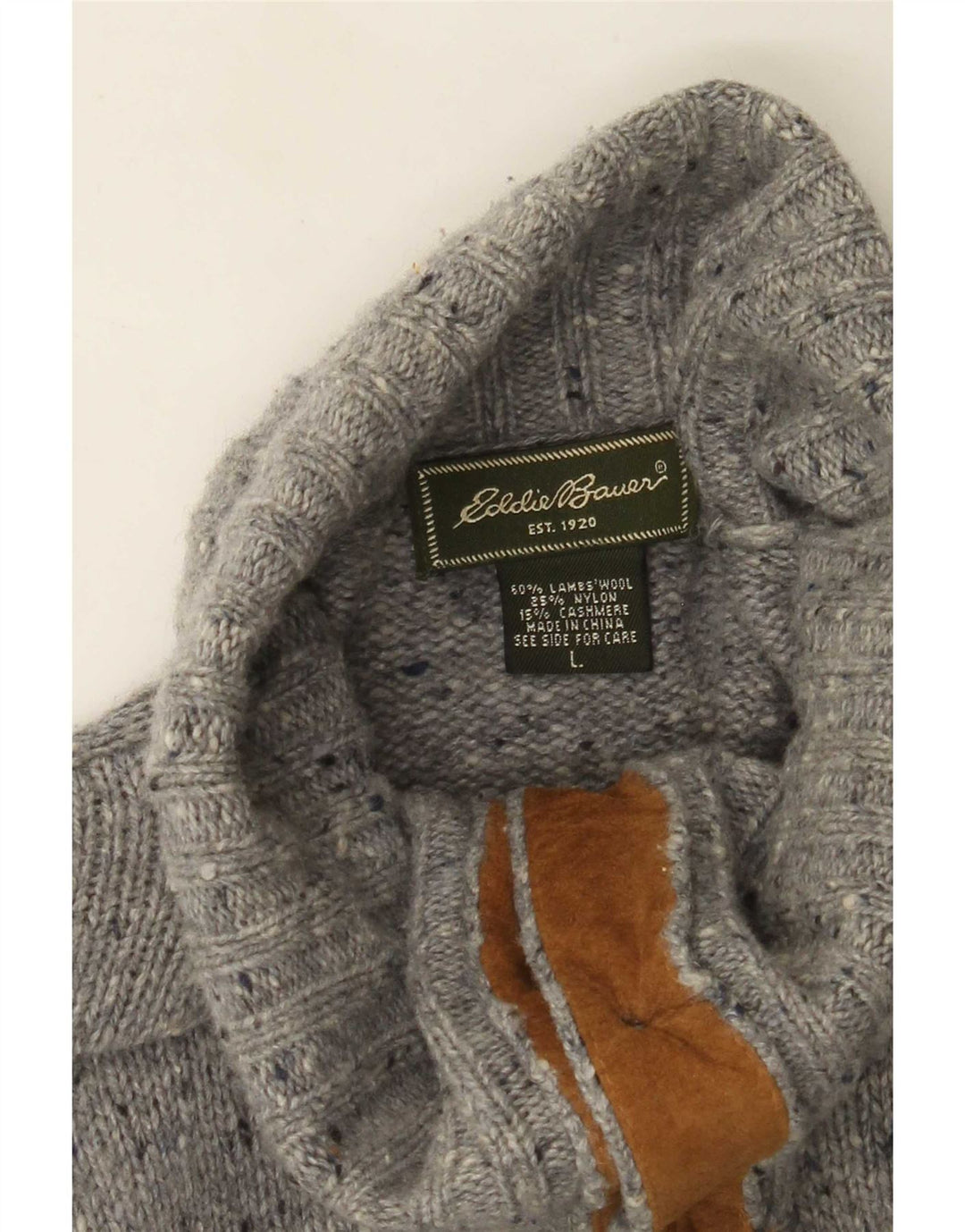 Eddie Bauer Dame Cardigan Sweater UK 16 Large Grey Flecked Lammeuld