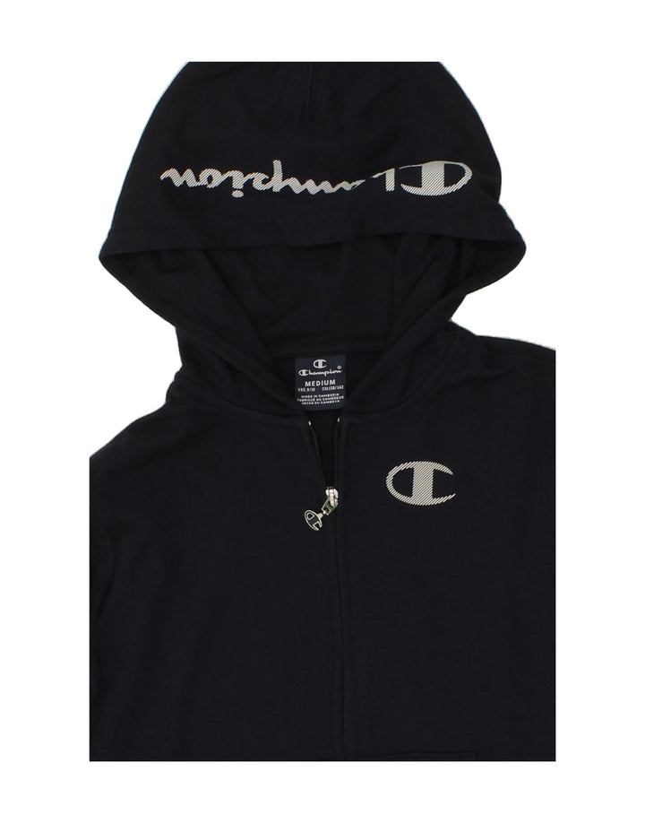 CHAMPION Boys Graphic Zip Hoodie Sweater 9-10 Years Medium Navy Blue Vintage Champion and Second-Hand Champion from Messina Hembry 