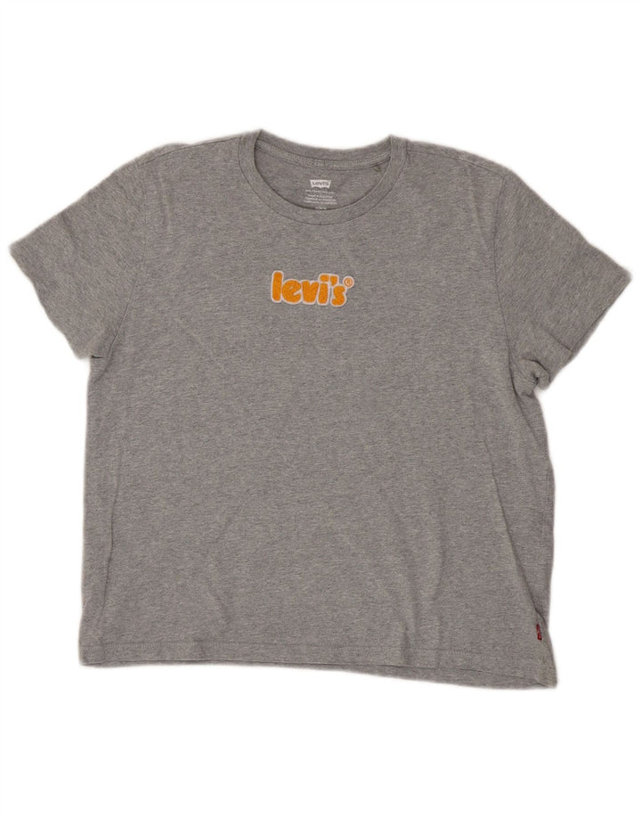 Levi's Dame Crop Graphic T-Shirt Top UK 14 Medium Grå
