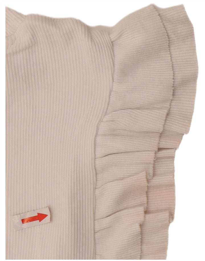 Zara Womens Crop Bluse Top UK 12 Medium White Bomuld