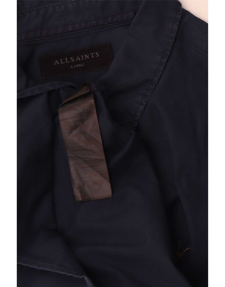 All Saints Herre Regular Fit skjorte Stor marineblå bomuld