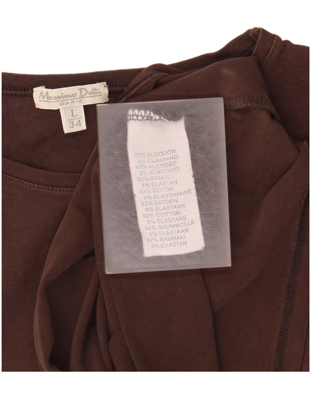 MASSIMO DUTTI Dame T-Shirt Top UK 14 Stor Brun Bomuld