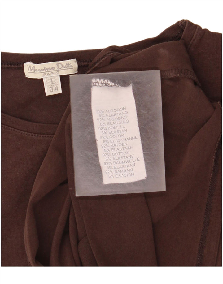MASSIMO DUTTI Dame T-Shirt Top UK 14 Stor Brun Bomuld
