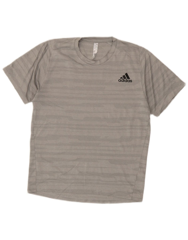 Adidas Herre Climalite T-Shirt Top Lille Grå Stribet Polyester