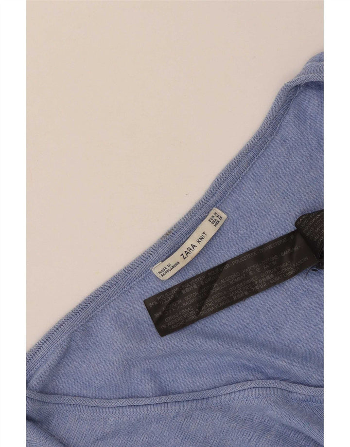 Zara Dame V-hals sweater UK 14 Medium Blue Polyester
