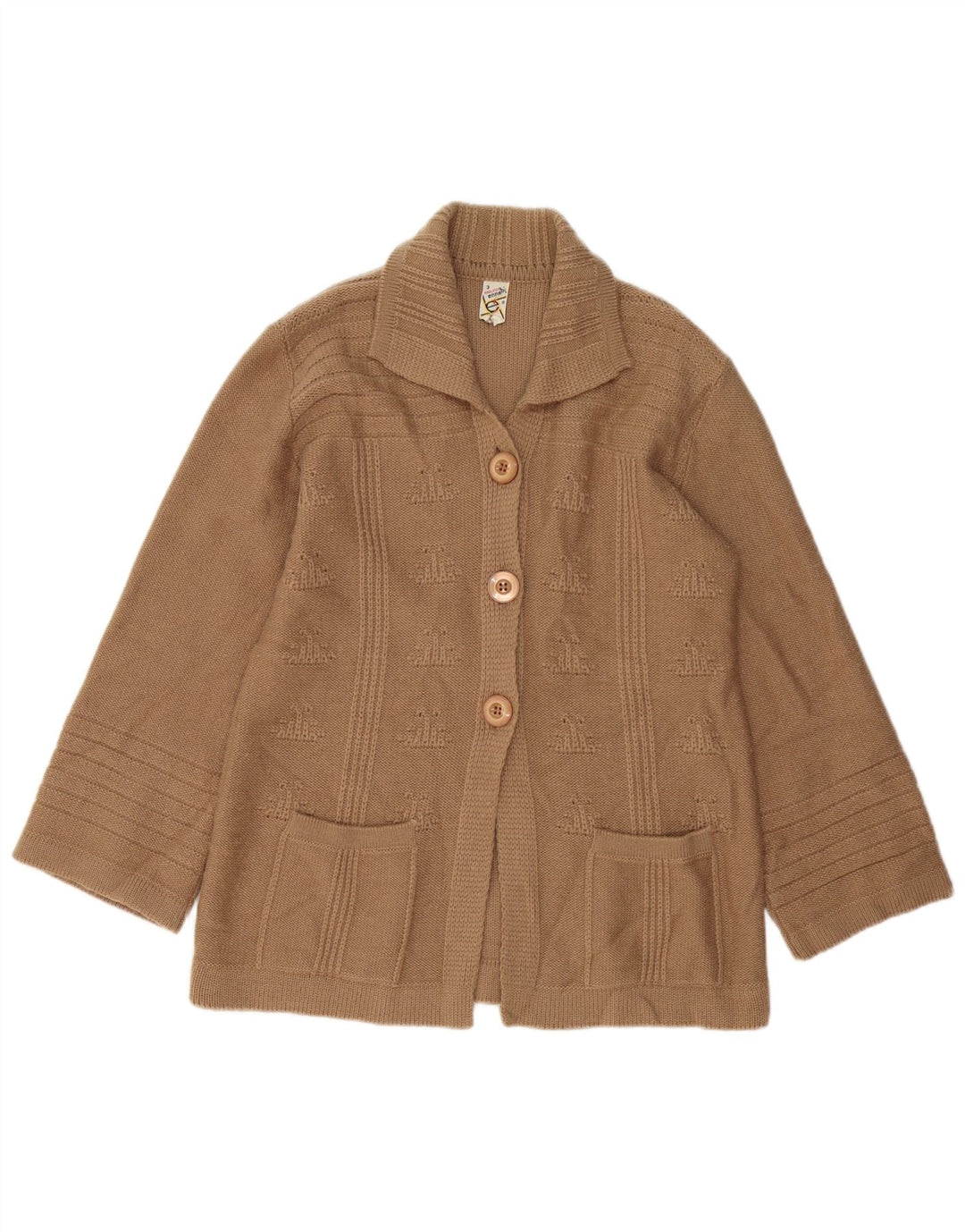 VINTAGE Dame Cardigan Sweater UK 14 Medium Brun Uld