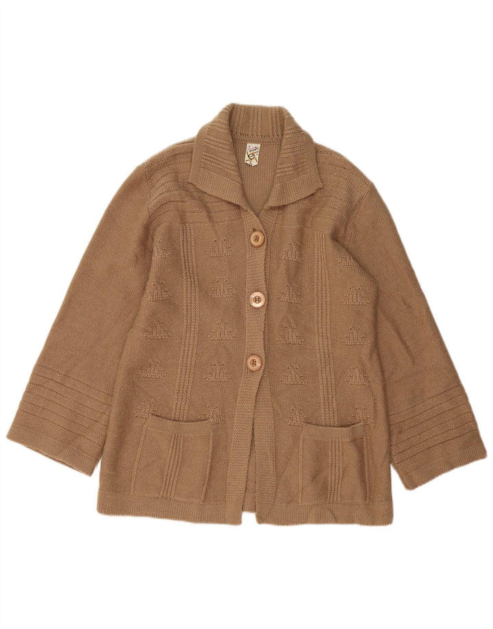 VINTAGE Dame Cardigan Sweater UK 14 Medium Brun Uld