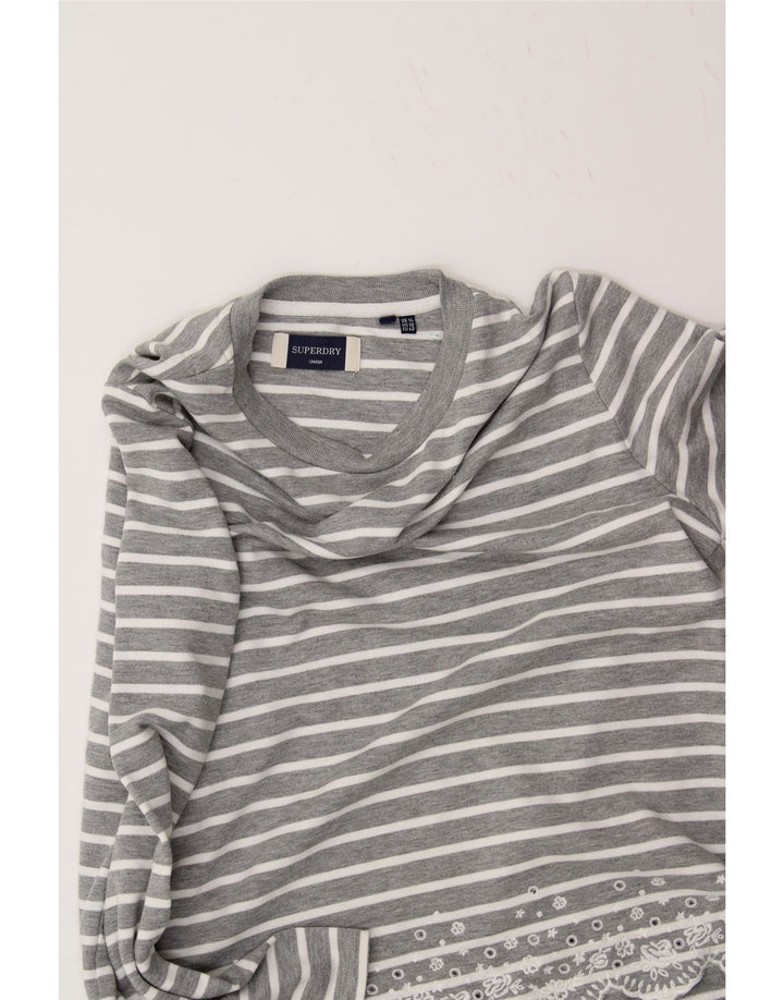 SUPERDRY Womens Crew Neck Jumper Sweater UK 14 Medium Grey Striped Vintage Superdry and Second-Hand Superdry from Messina Hembry 