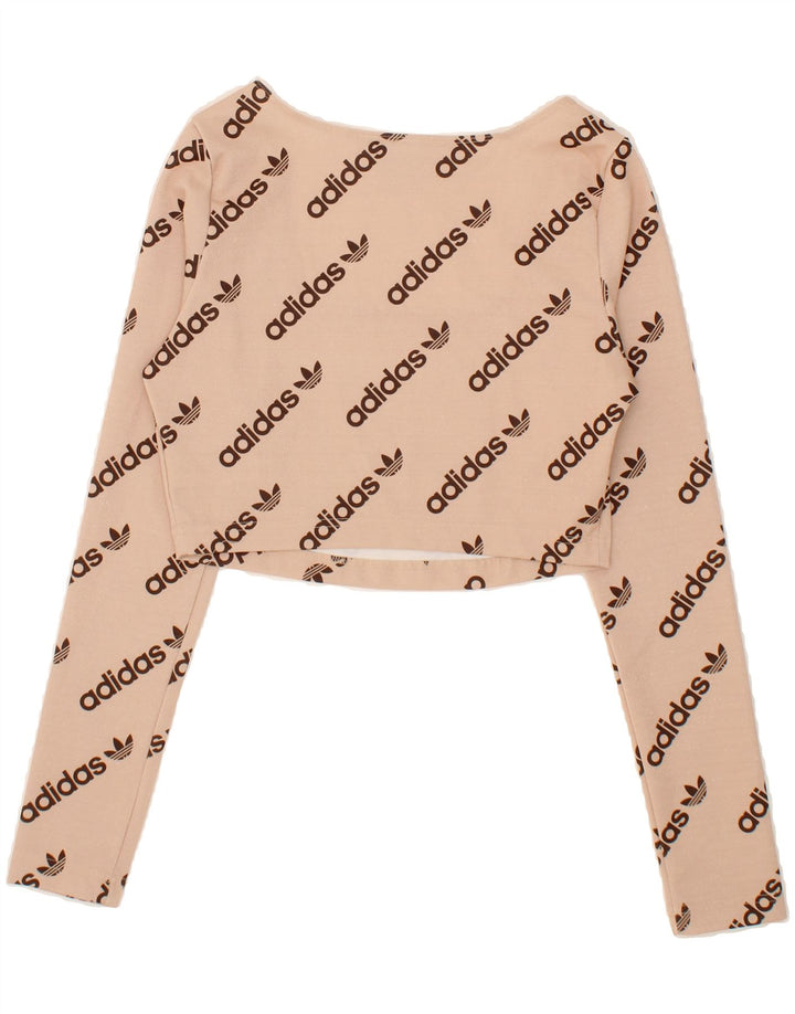 ADIDAS Womens Crop Graphic Top Long Sleeve UK 12 Medium Beige Polyester Vintage Adidas and Second-Hand Adidas from Messina Hembry 