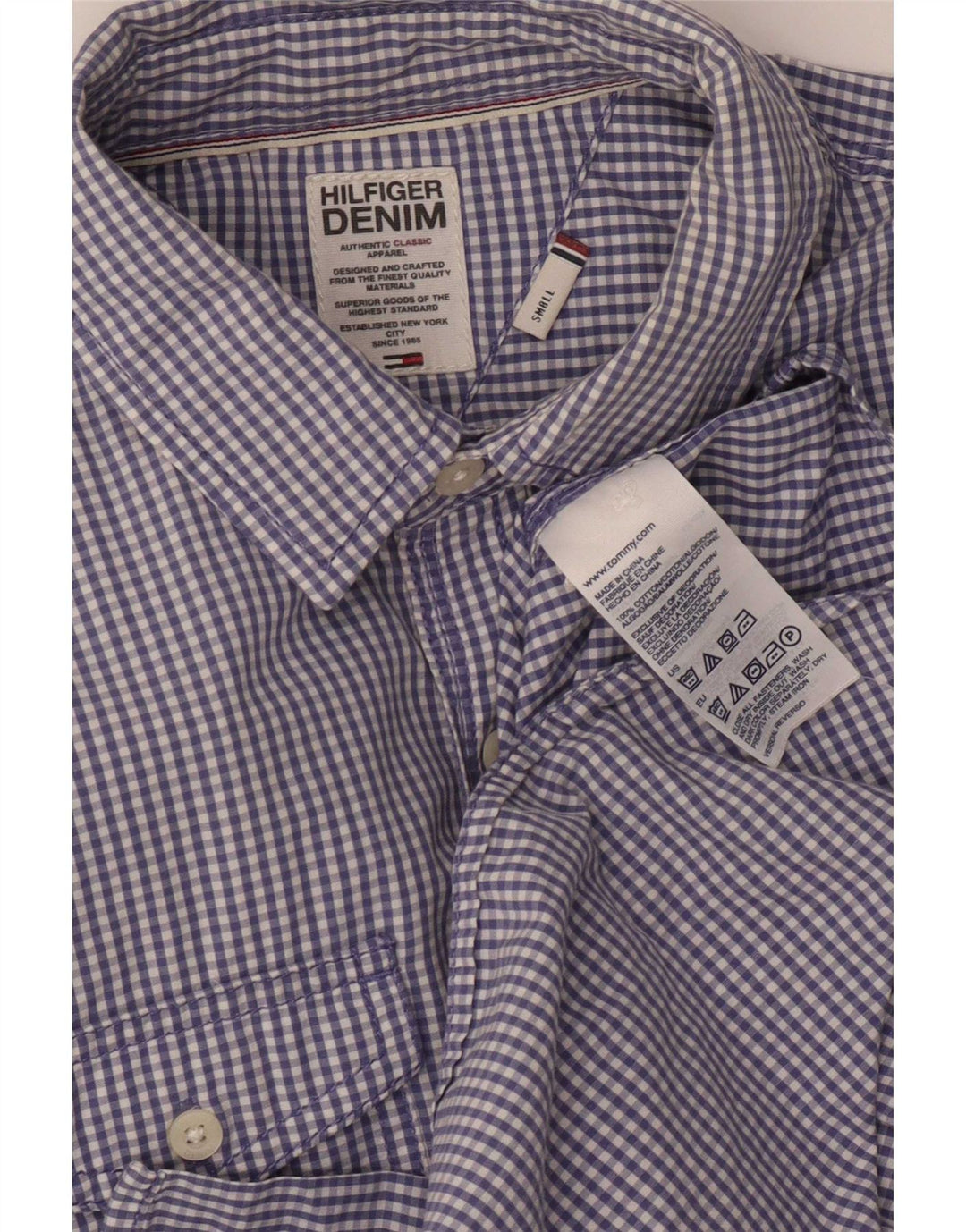 Tommy Hilfiger Herre Military Shirt Small Blue Gingham Cotton