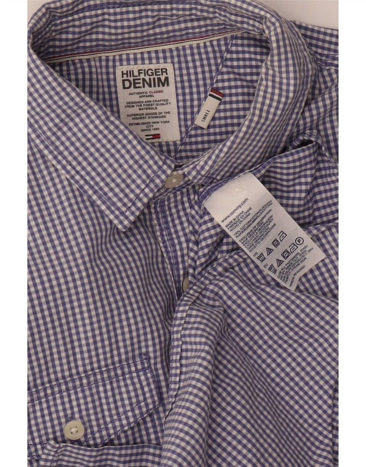 Tommy Hilfiger Herre Military Shirt Small Blue Gingham Cotton