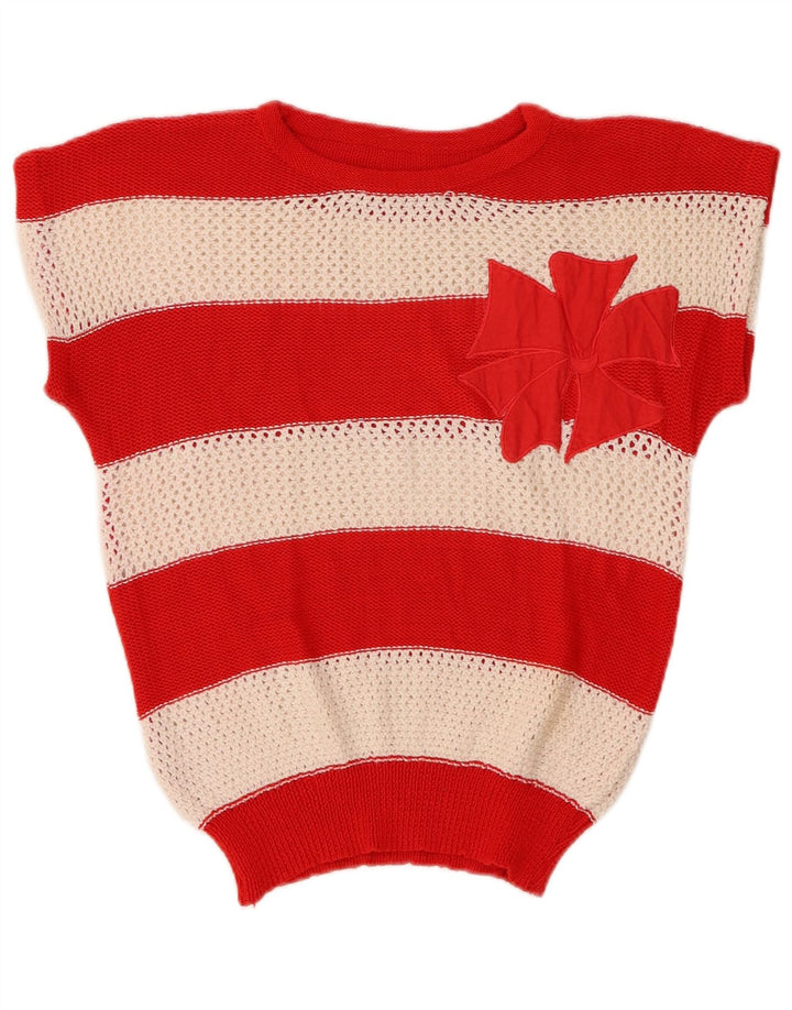 VINTAGE Womens Crop Jumper Sweater med rund hals UK 14 Medium Flerfarvet