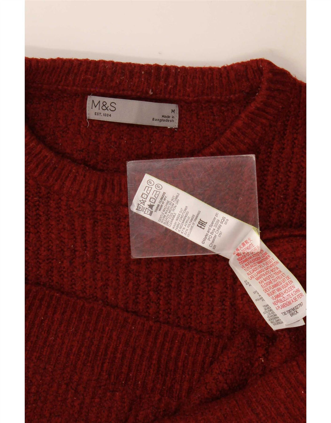 Marks & Spencer Herretrøjetrøje med rund hals Medium Burgund akryl