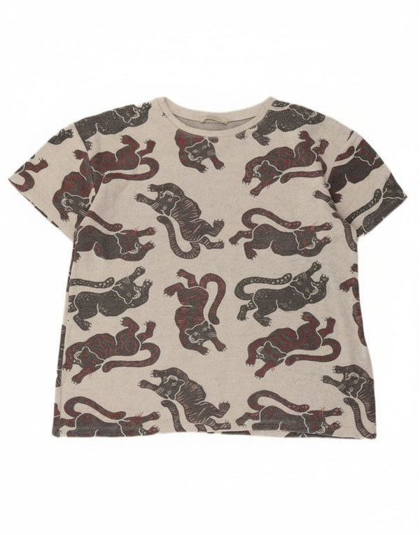 Zara Graphic T-Shirt Top UK 10 Small Grey Animal Print