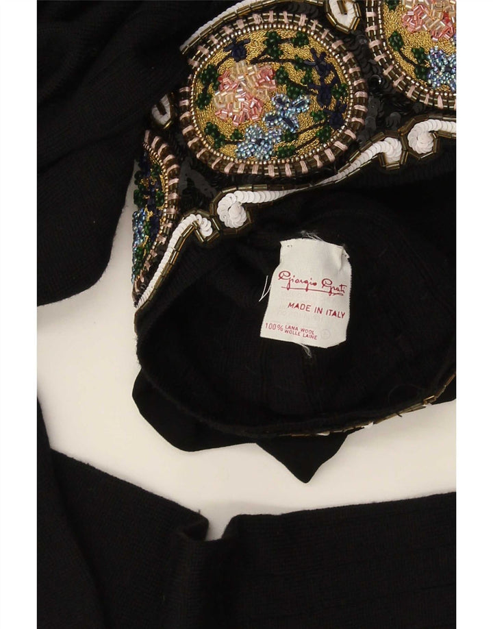 Giorgio Grati Dame Button Neck Jumper Sweater UK 12 Medium Black Floral