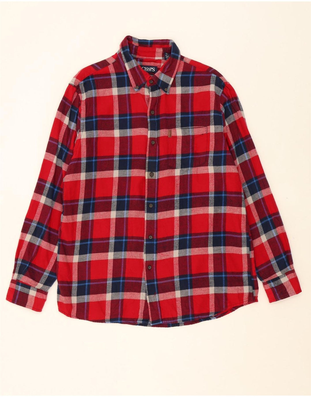 CHAPS Mens Flannel Shirt Large Red Check Cotton Vintage Chaps and Second-Hand Chaps from Messina Hembry 