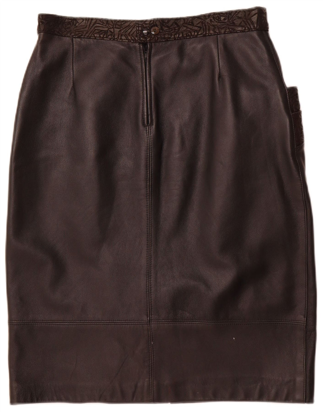 VINTAGE lædernederdel til kvinder W30 Medium sort geometrisk læder