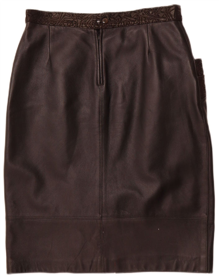 VINTAGE lædernederdel til kvinder W30 Medium sort geometrisk læder